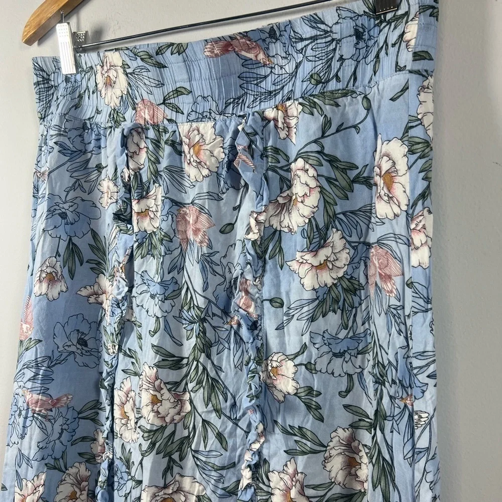 BYRD New York Midi Floral Bird Tiered Ruffle Skirt Large